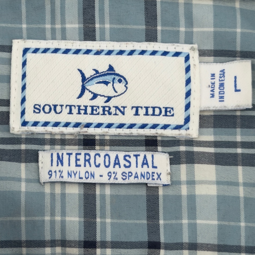 Southern Tide Intercoastal Mens Large Blue Plaid Performance Button Down Shirt - Picture 4 of 5